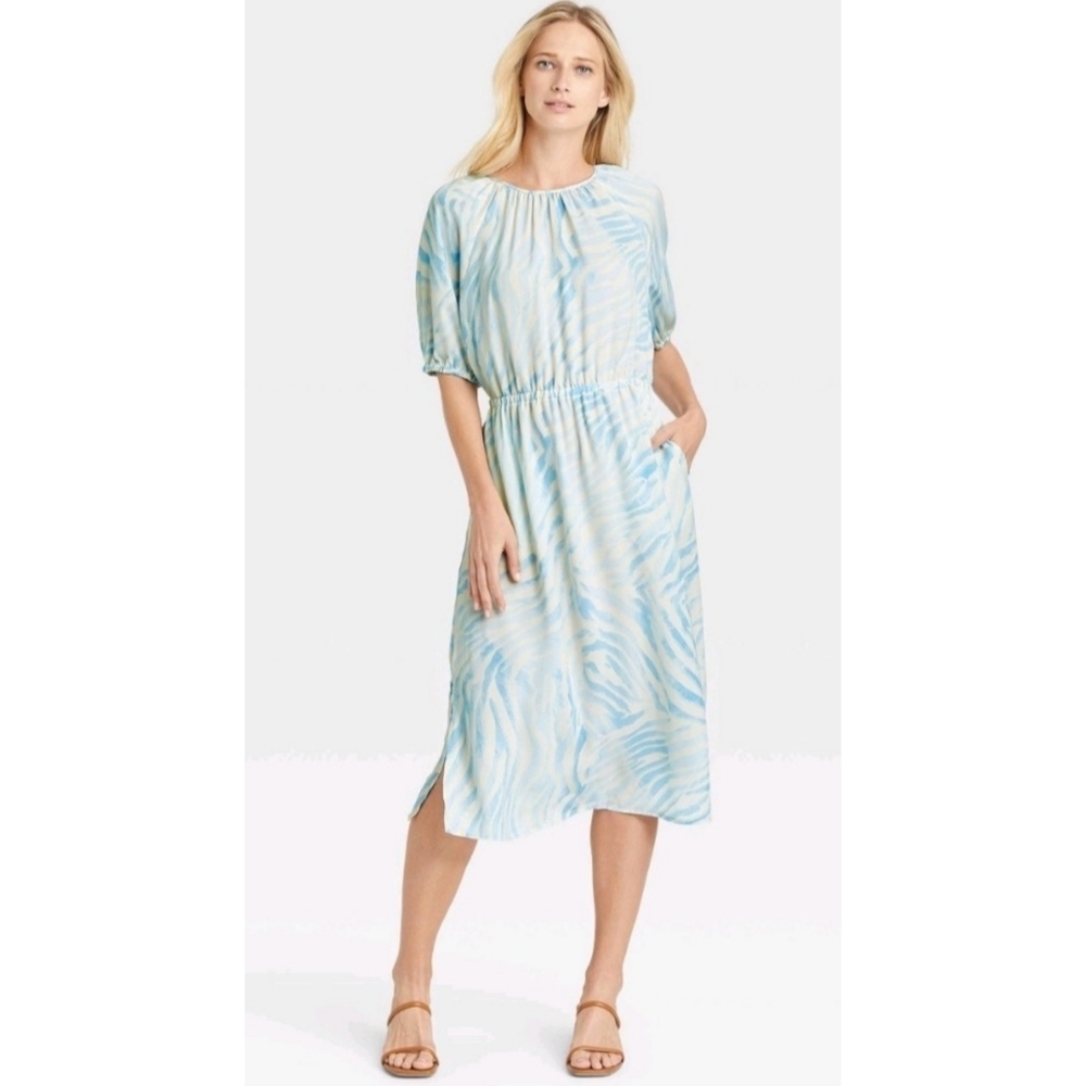 Who What Wear Raglan short sleeve dress White & Blue Zebra stripe Size S